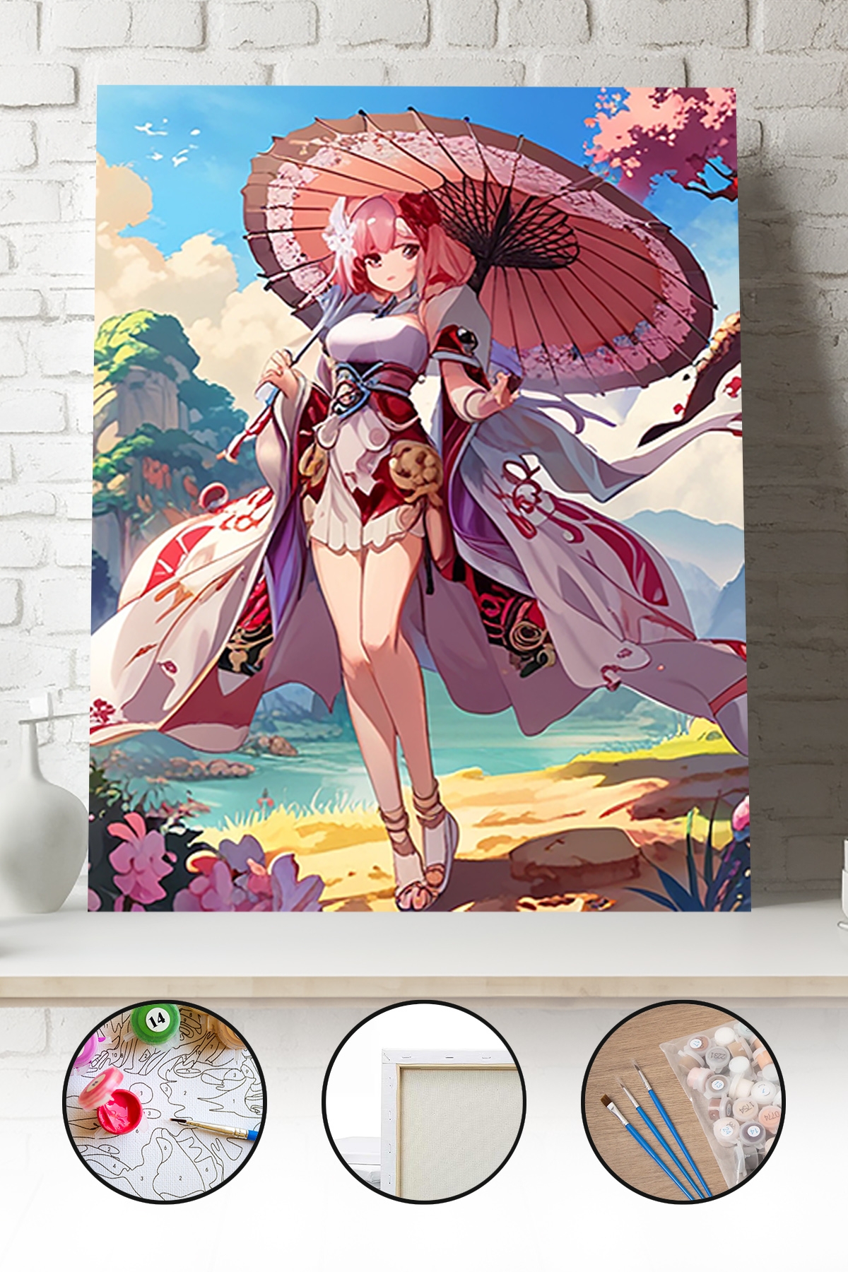 Sayılarla Boyama Seti 40x50 - 50x65 cm Sakura Anime Kızı – Tuval Hobi Boyama Tablosu 02