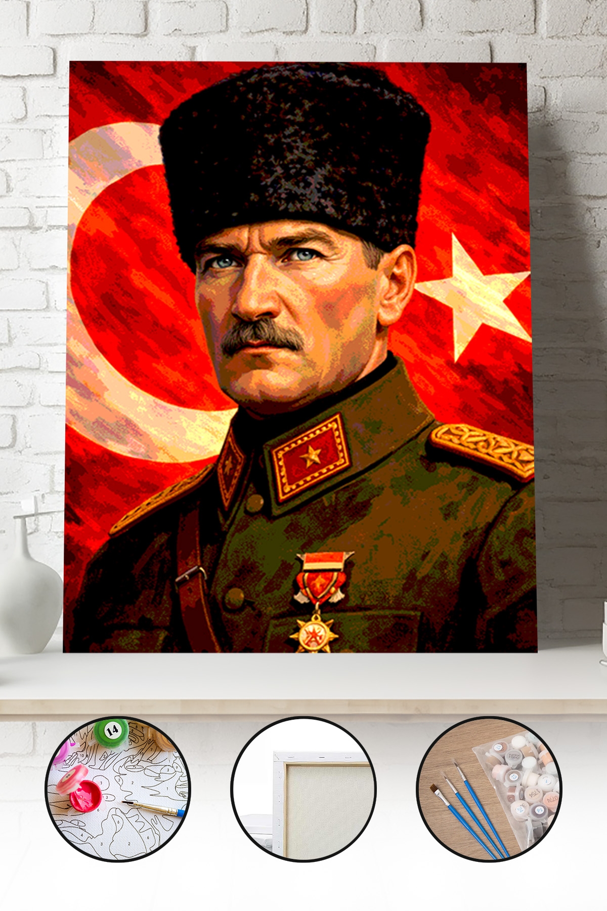 Sayılarla Boyama Seti 40x50 - 50x65 cm Türk Bayrağı ve Atatürk – Tuval Hobi Boyama Tablosu 03