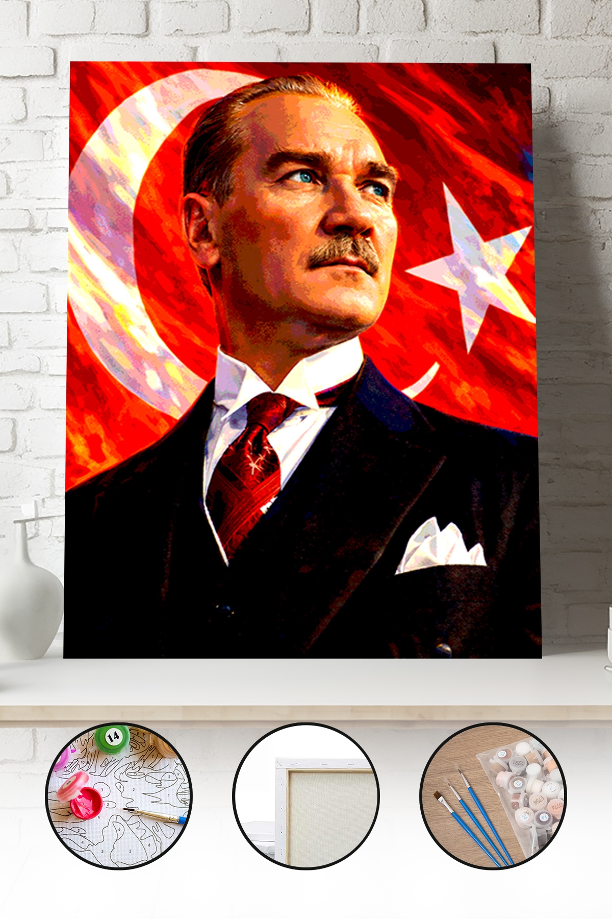 Sayılarla Boyama Seti 40x50 - 50x65 cm Türk Bayrağı ve Atatürk – Tuval Hobi Boyama Tablosu 04