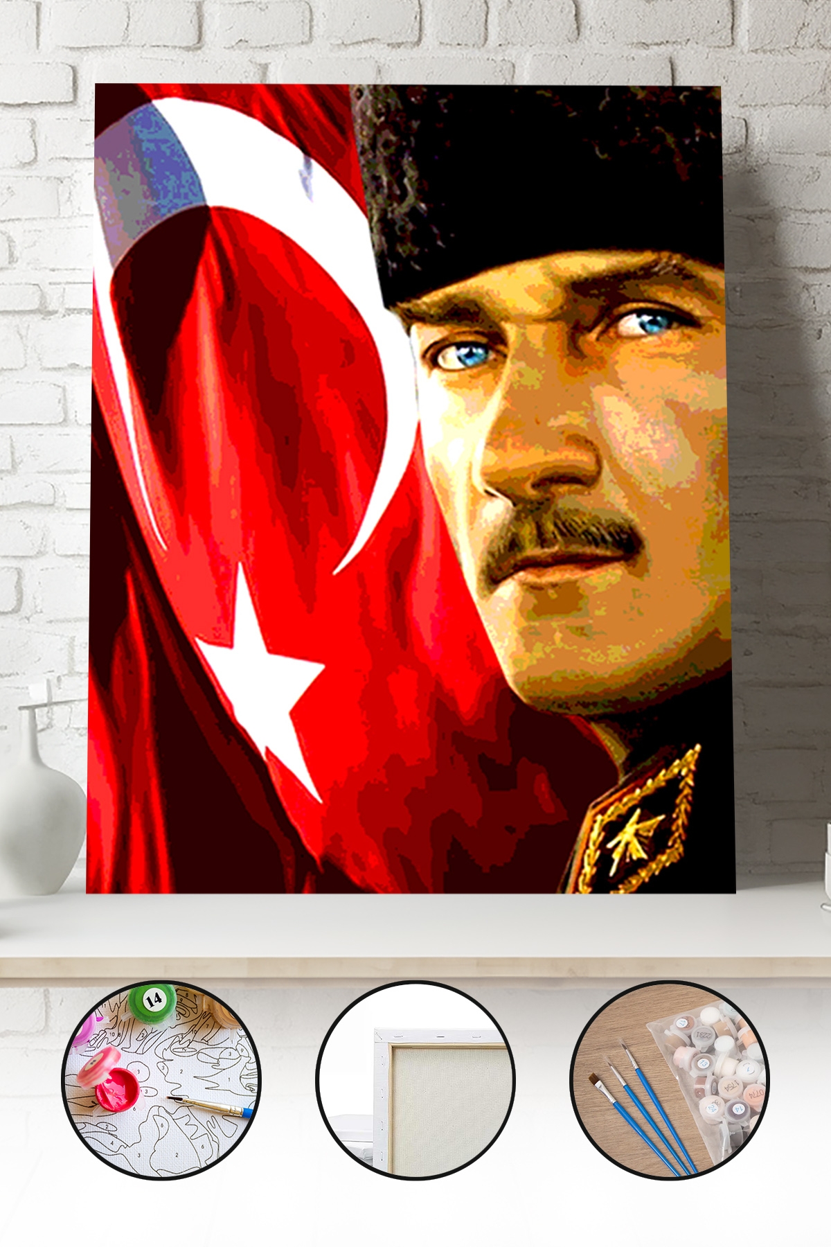 Sayılarla Boyama Seti 40x50 - 50x65 cm Türk Bayrağı ve Atatürk – Tuval Hobi Boyama Tablosu 05