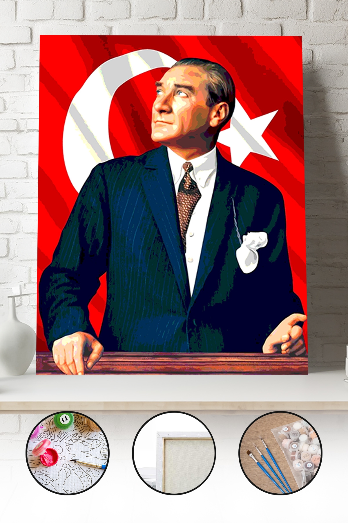 Sayılarla Boyama Seti 40x50 - 50x65 cm Türk Bayrağı ve Atatürk – Tuval Hobi Boyama Tablosu 02
