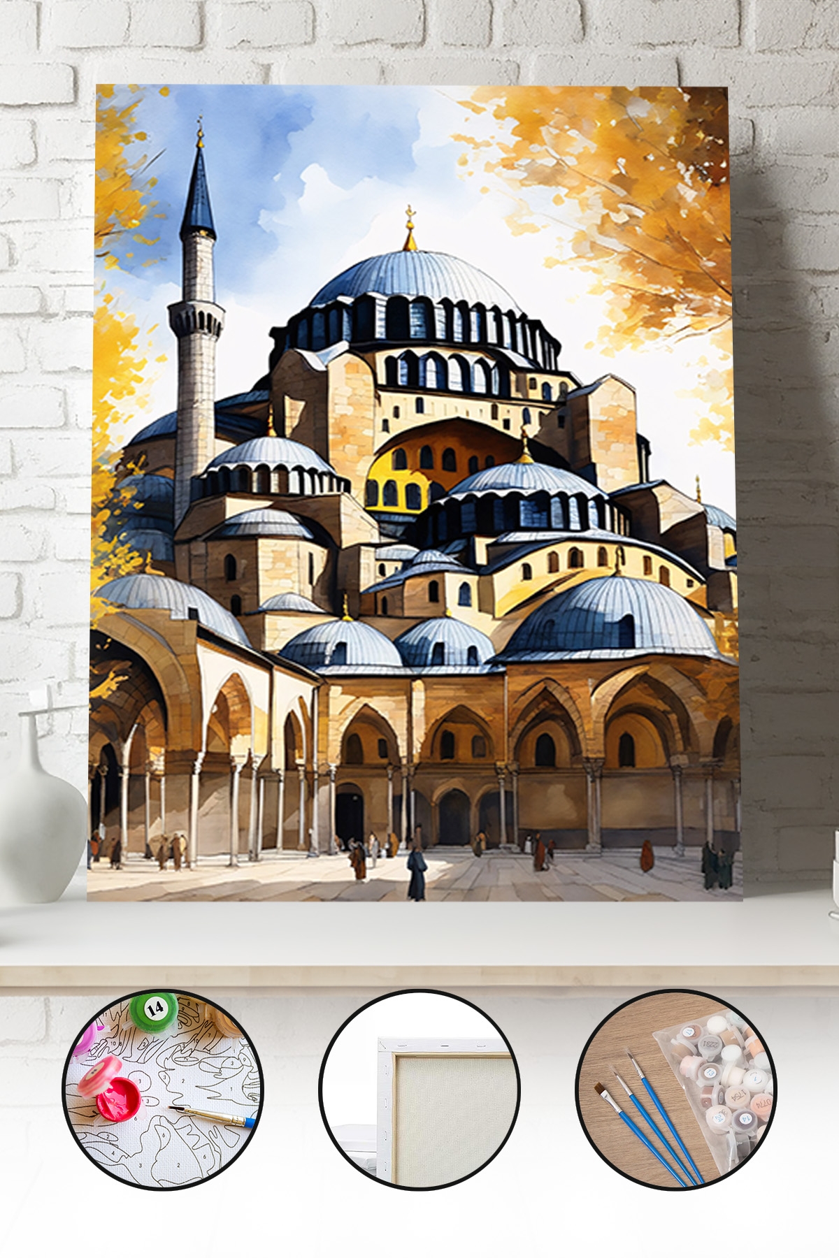 Sayılarla Boyama Seti 40x50 - 50x65 cm Tuval Hobi Boyama Tablosu - Ayasofya Camii Günbatımı