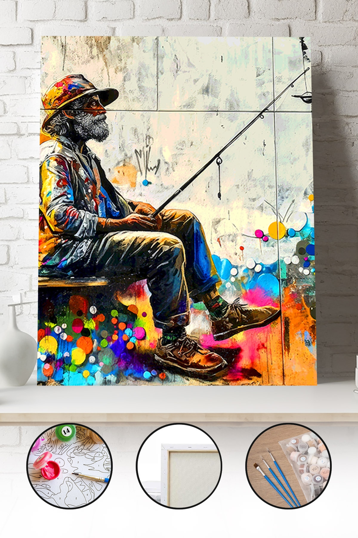 Sayılarla Boyama Seti 40x50 - 50x65 cm Tuval Hobi Boyama Tablosu - Banksy Balık Tutan Adam