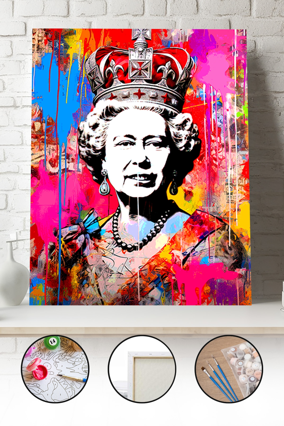 Sayılarla Boyama Seti 40x50 - 50x65 cm Tuval Hobi Boyama Tablosu - Banksy Kraliçe Elizabeth