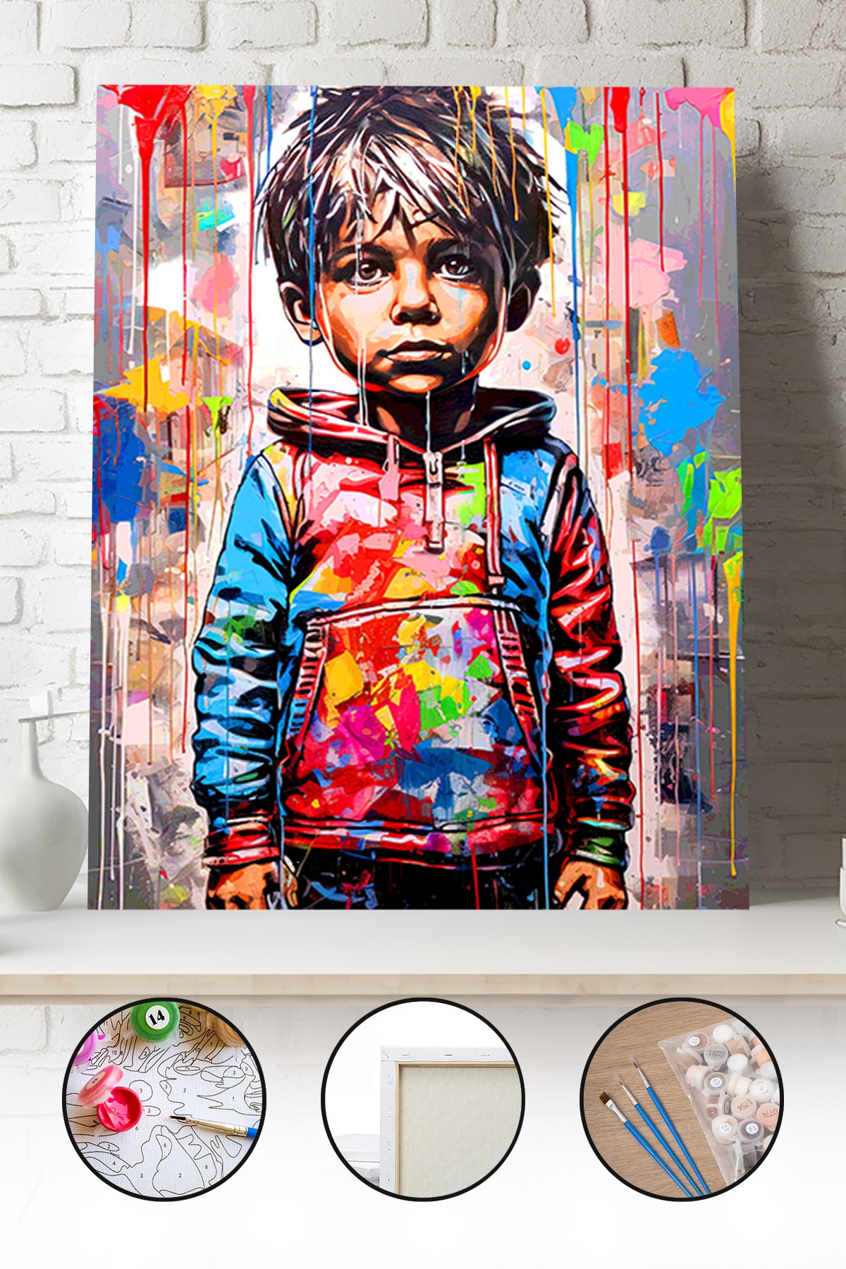 Sayılarla Boyama Seti 40x50 - 50x65 cm Tuval Hobi Boyama Tablosu - Banksy Renkli Çocuk