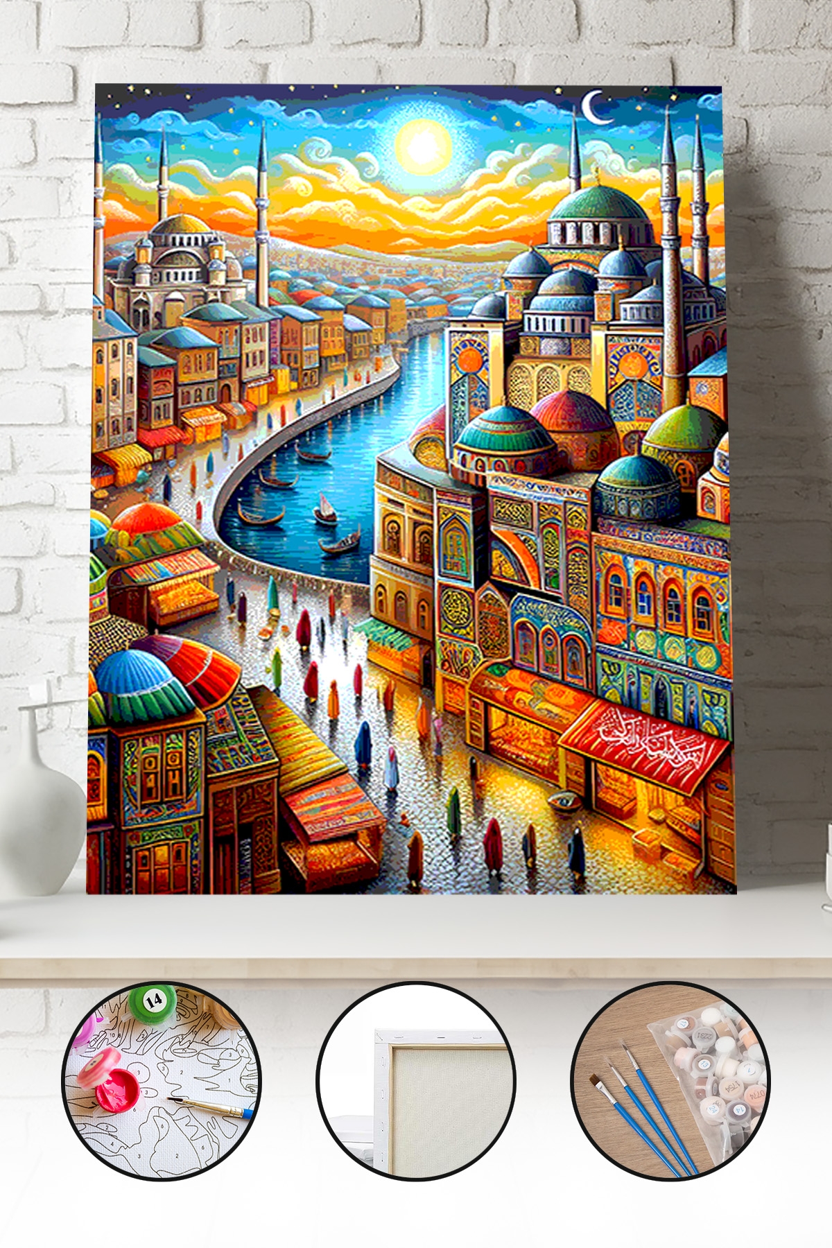 Sayılarla Boyama Seti 40x50 - 50x65 cm Tuval Hobi Boyama Tablosu - Camii Manzarası