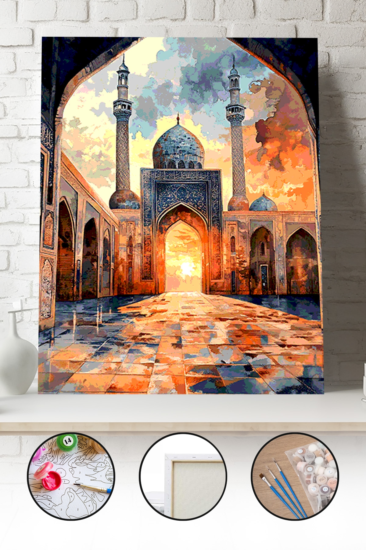 Sayılarla Boyama Seti 40x50 - 50x65 cm Tuval Hobi Boyama Tablosu - Camii Manzarası 02