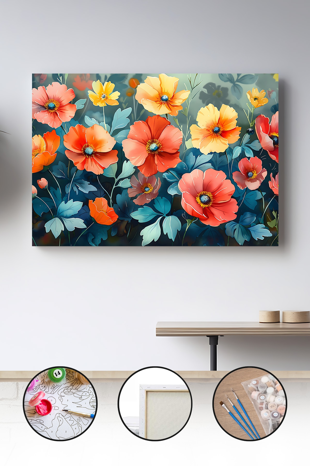 Sayılarla Boyama Seti 40x50 - 50x65 cm Tuval Hobi Boyama Tablosu - Çiçek Bahçesi