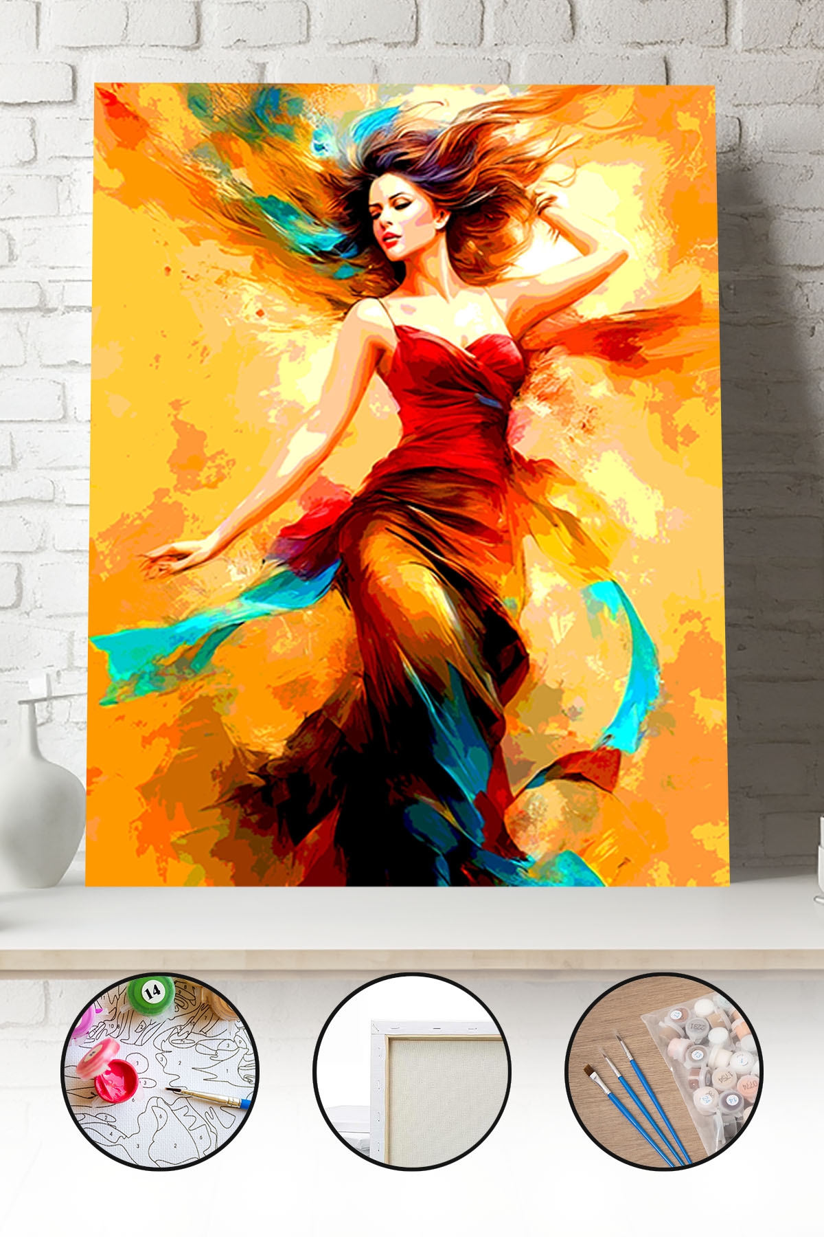 Sayılarla Boyama Seti 40x50 - 50x65 cm Tuval Hobi Boyama Tablosu - Dans Eden Kadın
