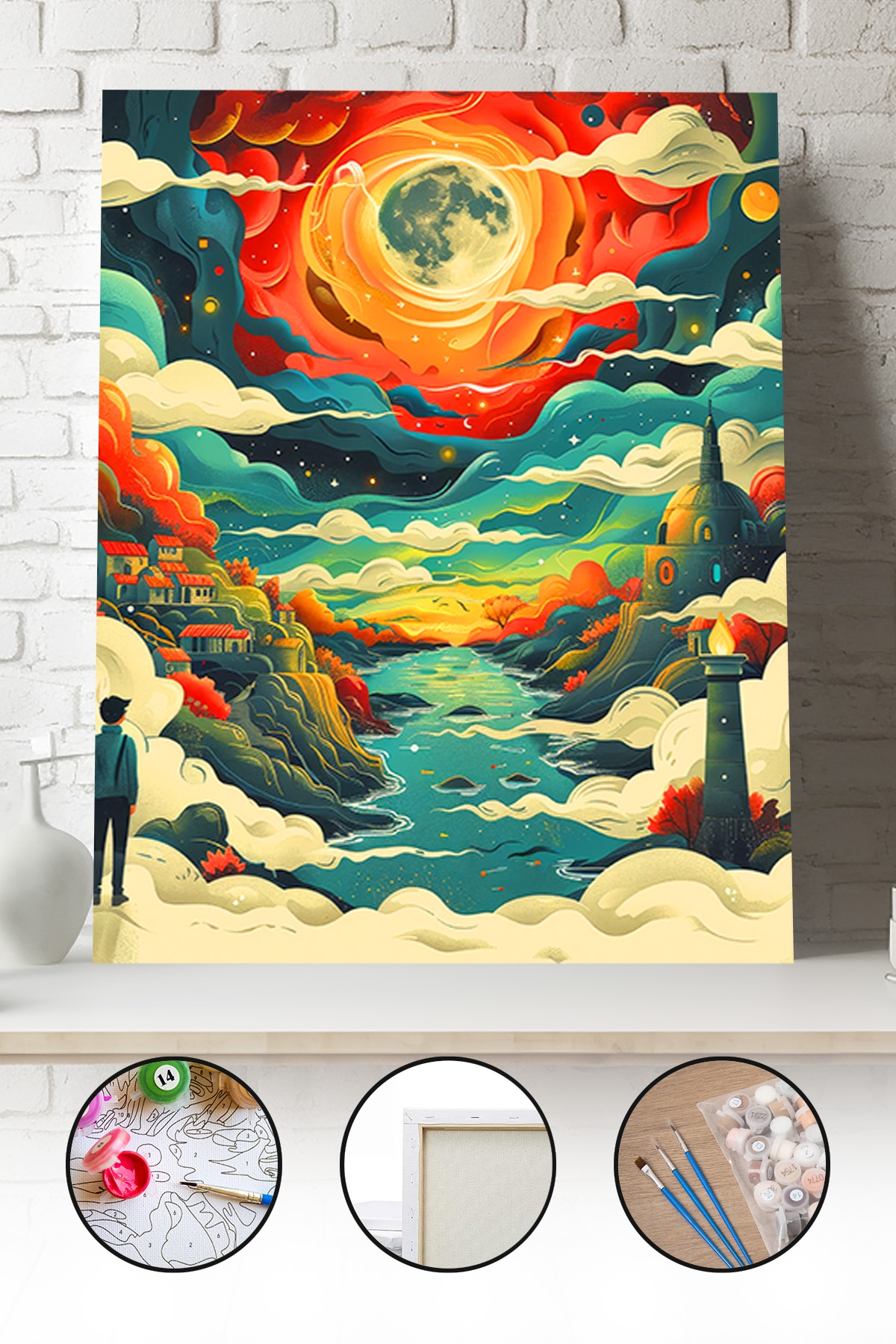 Sayılarla Boyama Seti 40x50 - 50x65 cm Tuval Hobi Boyama Tablosu - Fantastik Manzara