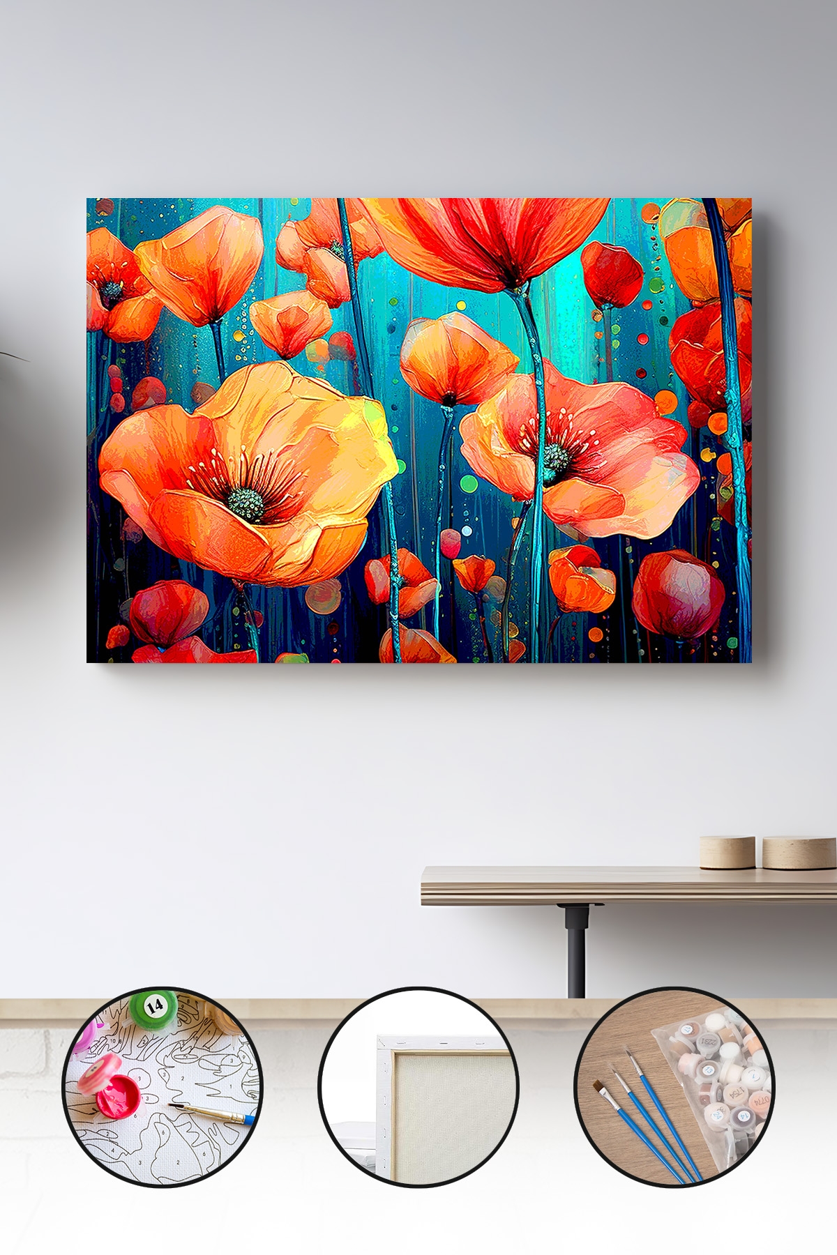 Sayılarla Boyama Seti 40x50 - 50x65 cm Tuval Hobi Boyama Tablosu - Gelincik Çiçeği