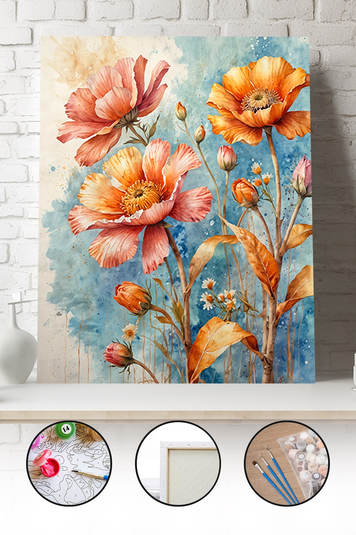 Sayılarla Boyama Seti 40x50 - 50x65 cm Tuval Hobi Boyama Tablosu - Gelincik Çiçeği 02