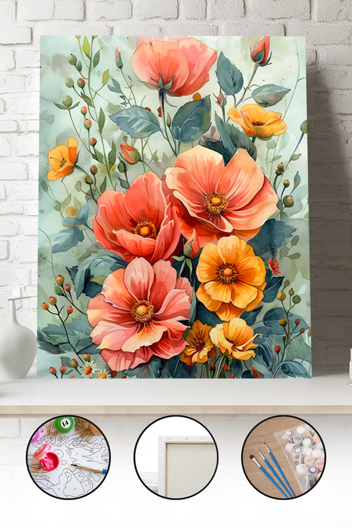 Sayılarla Boyama Seti 40x50 - 50x65 cm Tuval Hobi Boyama Tablosu - Gelincik Çiçek Bahçesi