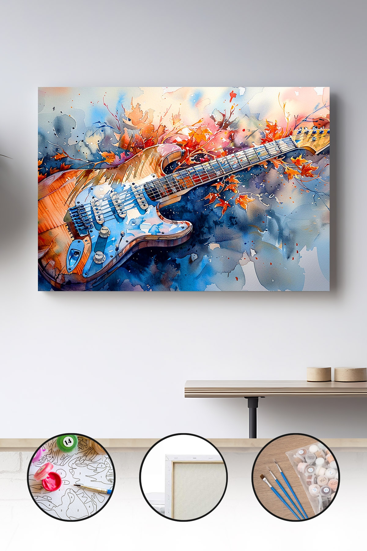 Sayılarla Boyama Seti 40x50 - 50x65 cm Tuval Hobi Boyama Tablosu - Gitar Resmi 02