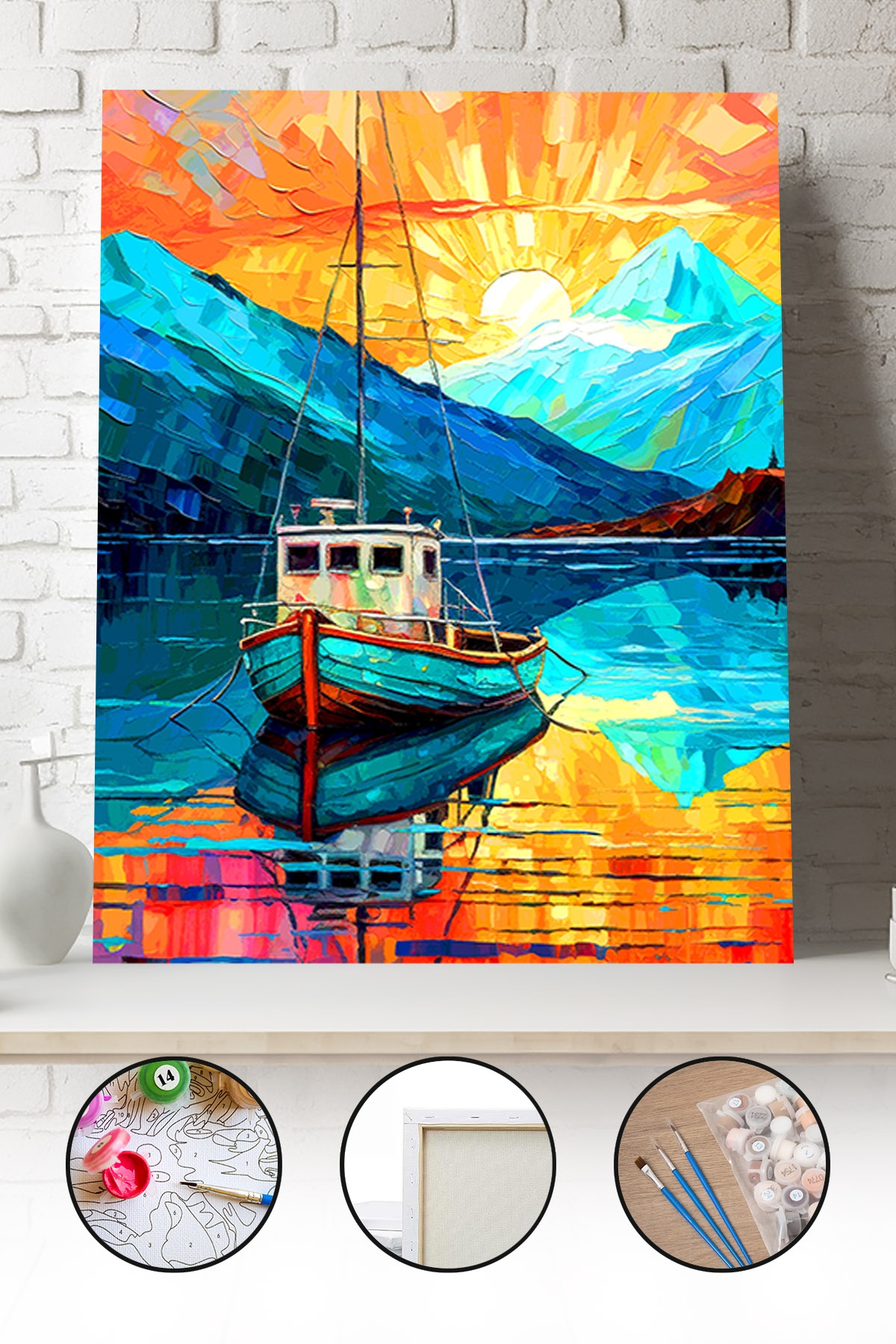 Sayılarla Boyama Seti 40x50 - 50x65 cm Tuval Hobi Boyama Tablosu - Göldeki Tekne