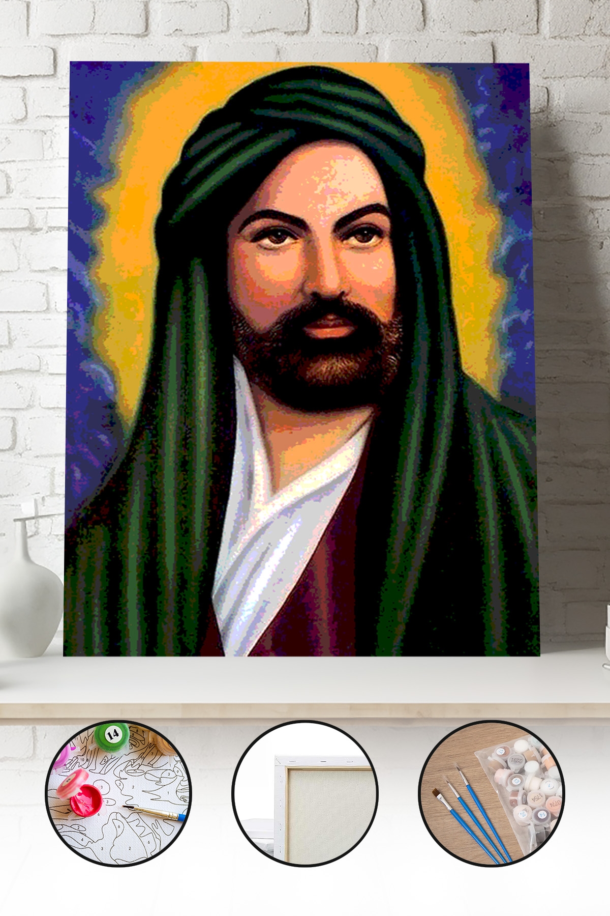 Sayılarla Boyama Seti 40x50 - 50x65 cm Tuval Hobi Boyama Tablosu - Hz. Ali Portresi
