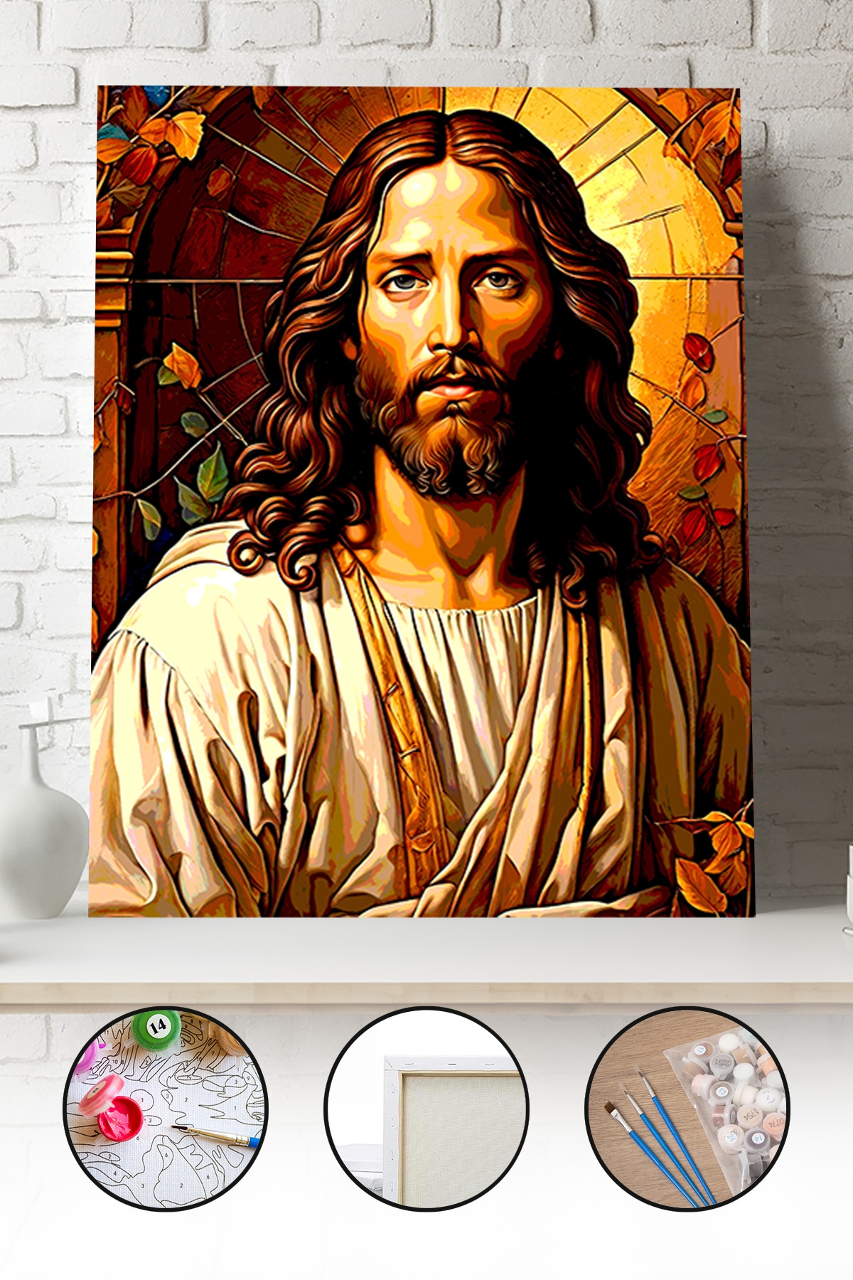 Sayılarla Boyama Seti 40x50 - 50x65 cm Tuval Hobi Boyama Tablosu - Hz. İsa Portresi