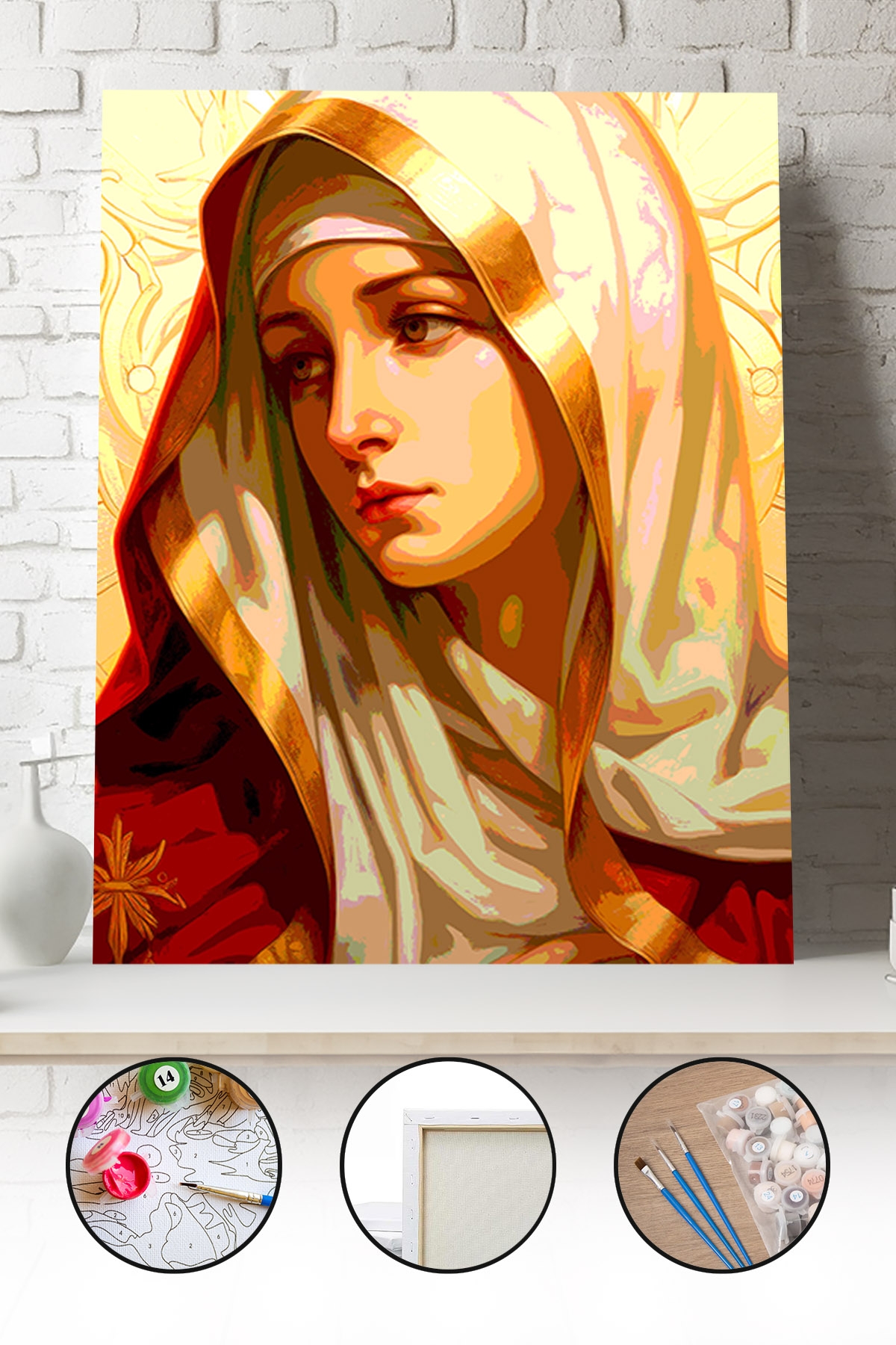 Sayılarla Boyama Seti 40x50 - 50x65 cm Tuval Hobi Boyama Tablosu - Meryem Ana Portresi 02
