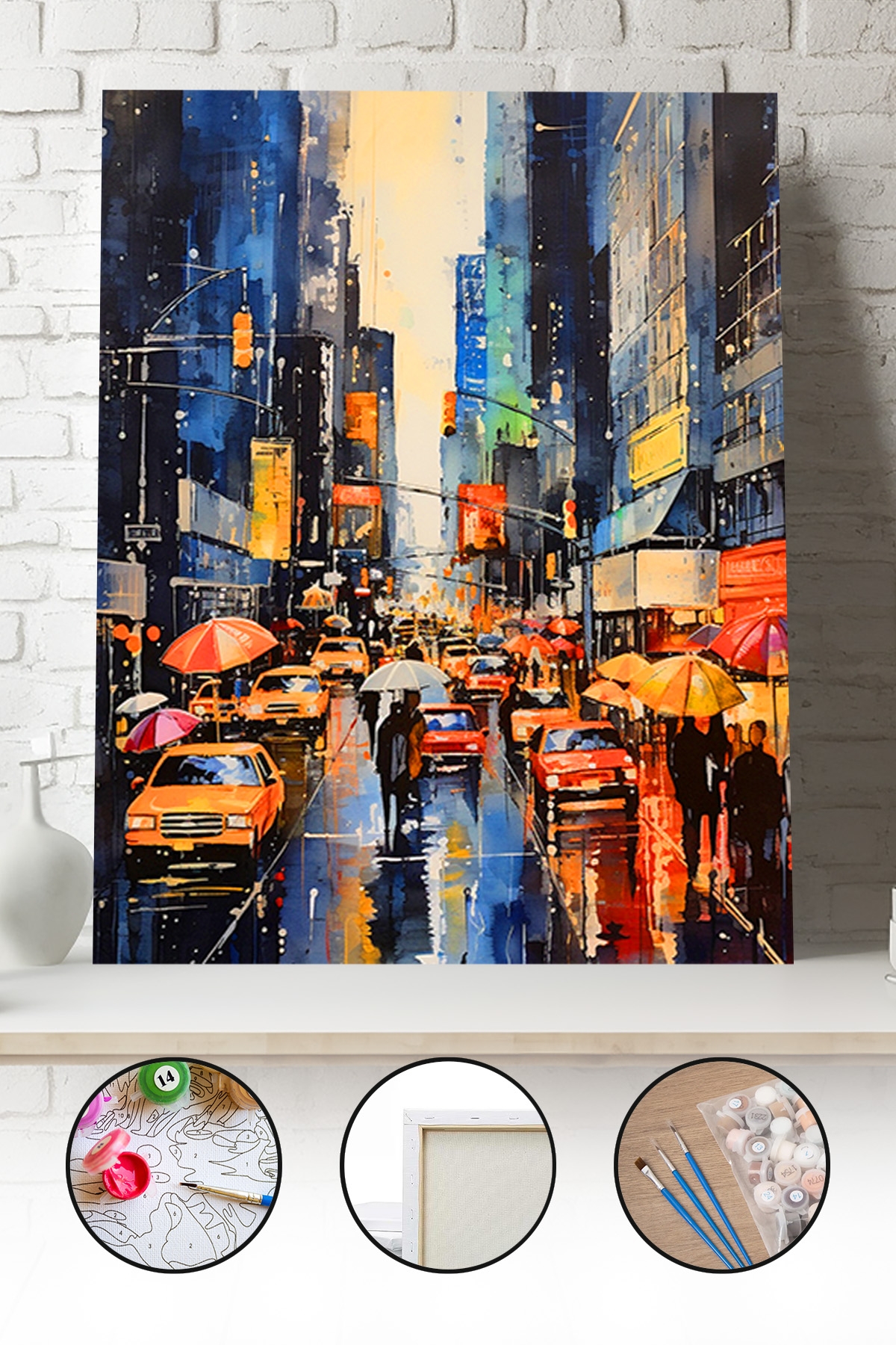 Sayılarla Boyama Seti 40x50 - 50x65 cm Tuval Hobi Boyama Tablosu - New York Sokak Manzarası 02