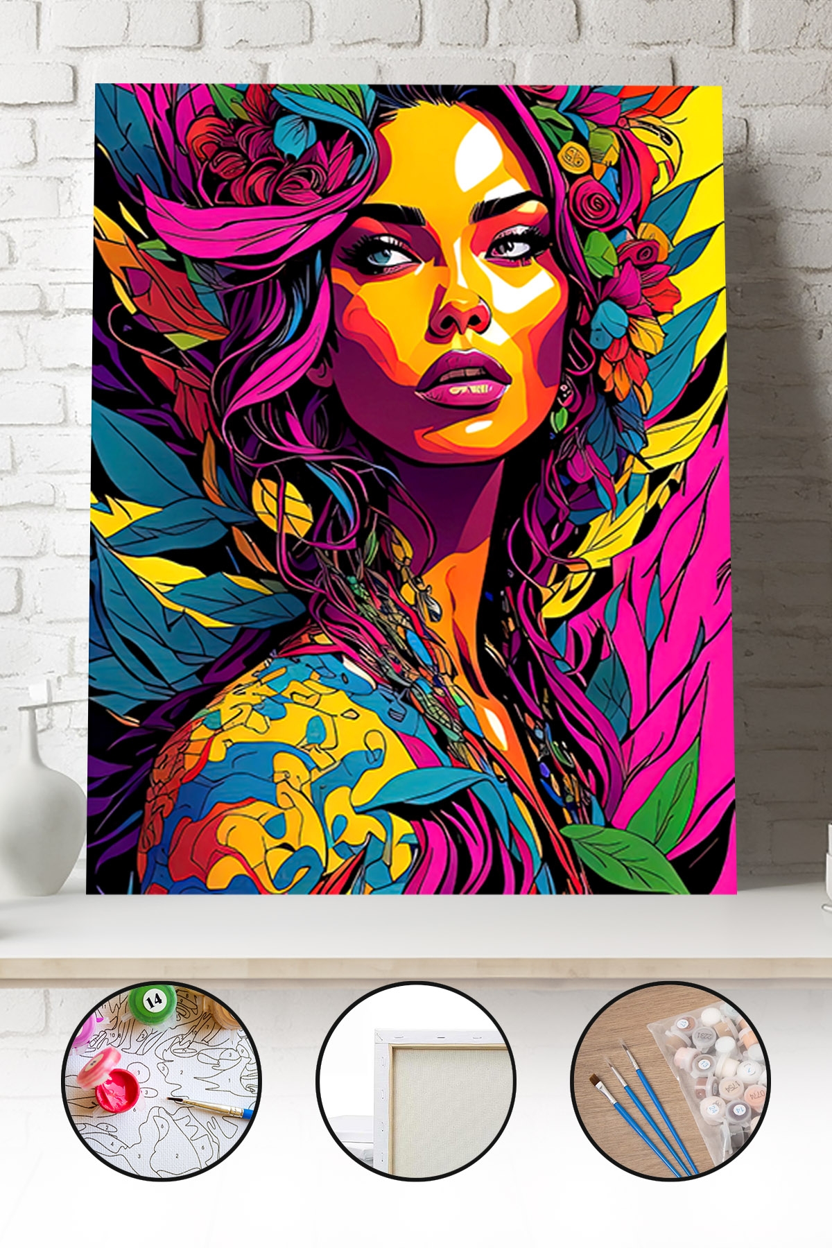 Sayılarla Boyama Seti 40x50 - 50x65 cm Tuval Hobi Boyama Tablosu - Pop Art Kadın Model