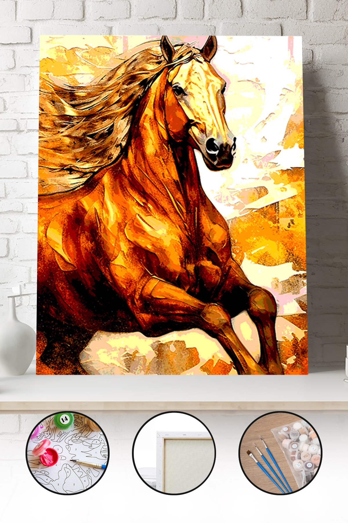 Sayılarla Boyama Seti 40x50 - 50x65 cm Tuval Hobi Boyama Tablosu - Renkli At