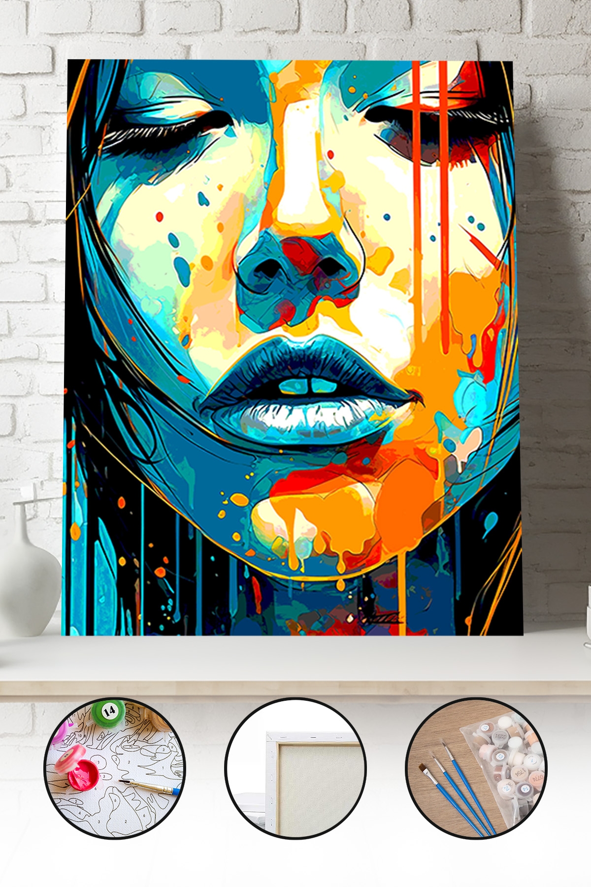 Sayılarla Boyama Seti 40x50 - 50x65 cm Tuval Hobi Boyama Tablosu - Renkli Kadın Portresi