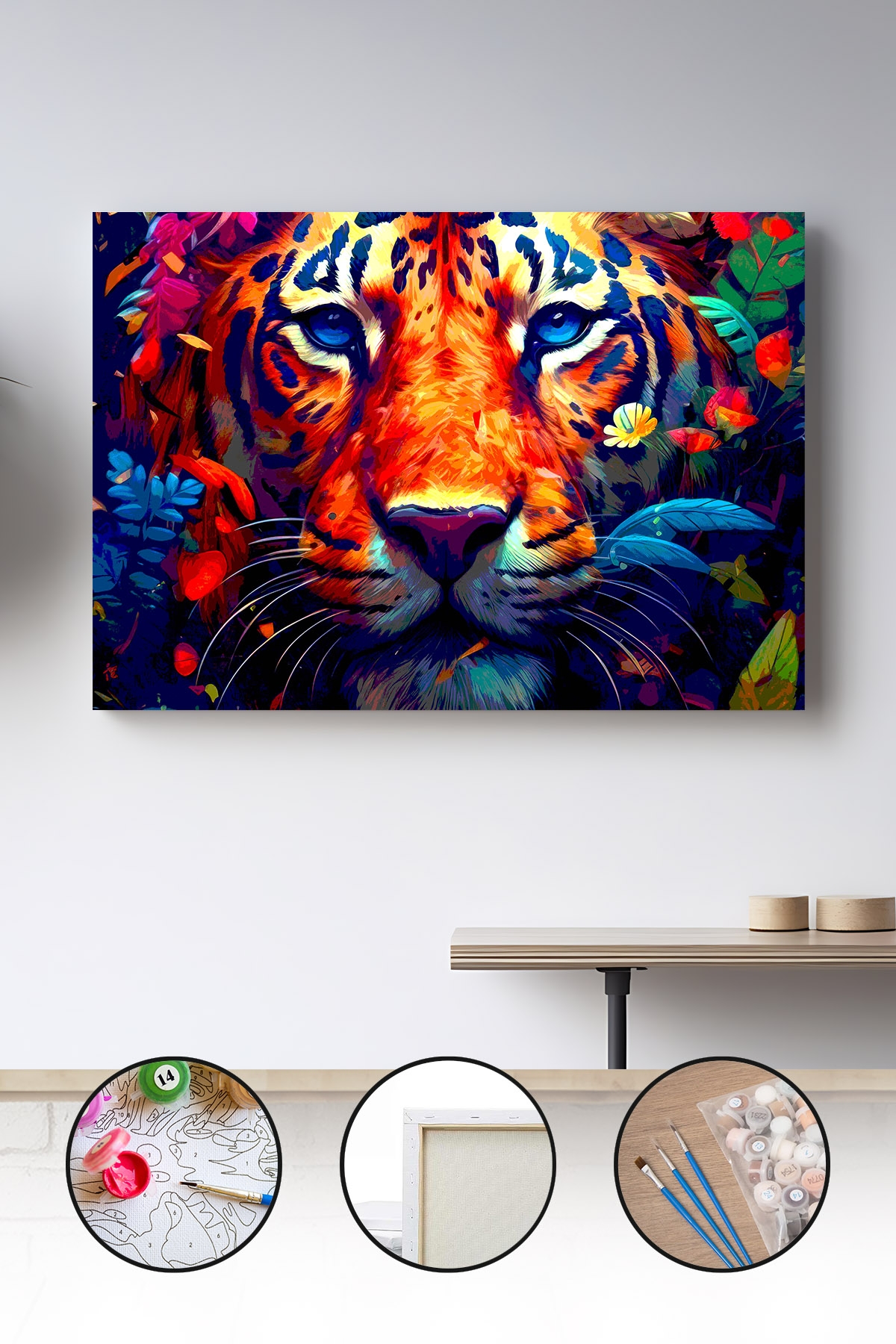 Sayılarla Boyama Seti 40x50 - 50x65 cm Tuval Hobi Boyama Tablosu - Renkli Kaplan
