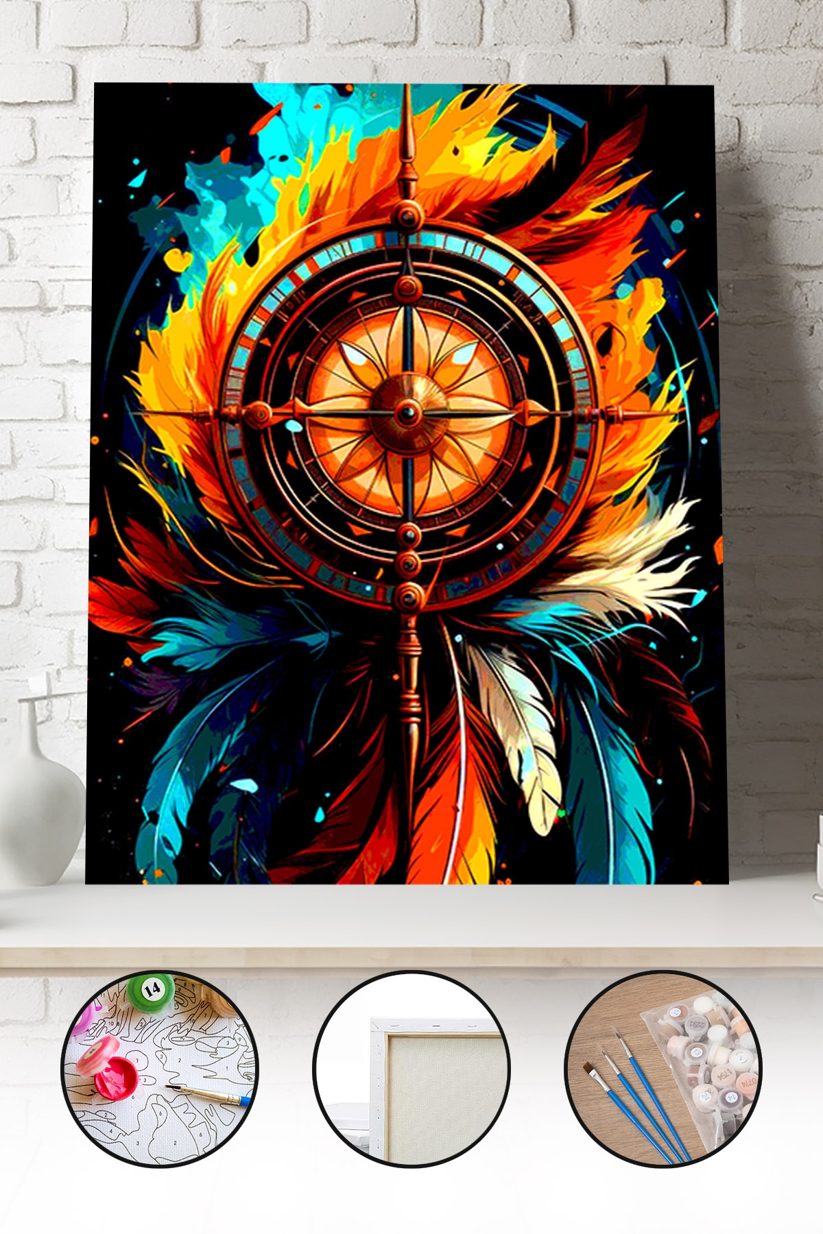 Sayılarla Boyama Seti 40x50 - 50x65 cm Tuval Hobi Boyama Tablosu - Renkli Pusula