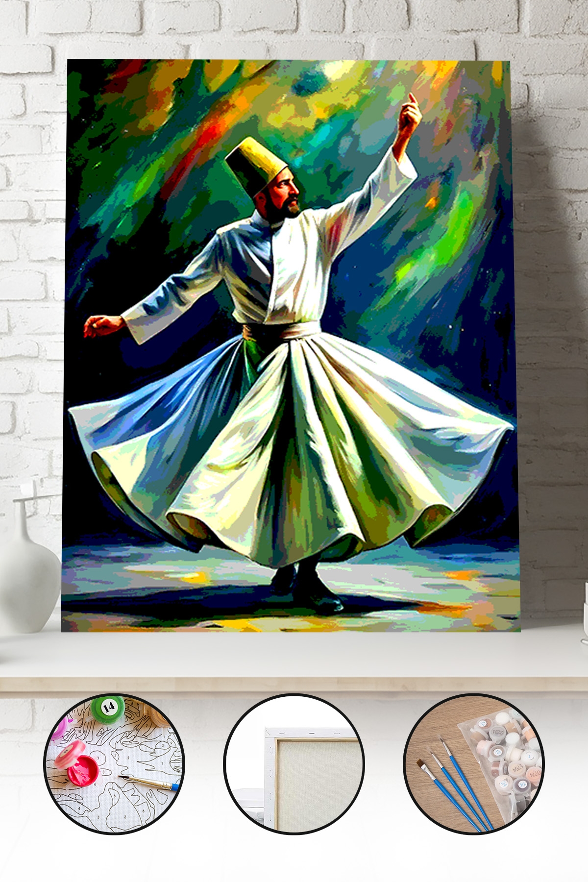 Sayılarla Boyama Seti 40x50 - 50x65 cm Tuval Hobi Boyama Tablosu - Semazen Mevlevi Derviş