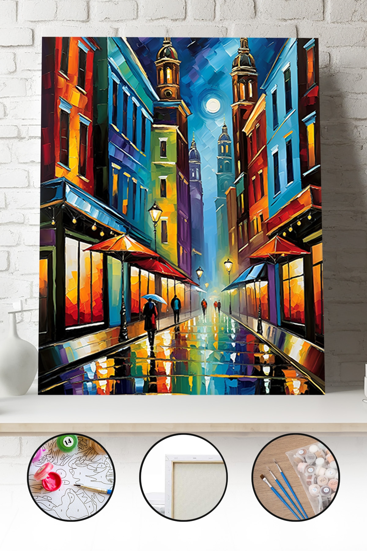 Sayılarla Boyama Seti 40x50 - 50x65 cm Tuval Hobi Boyama Tablosu - Soyut Camii Manzarası