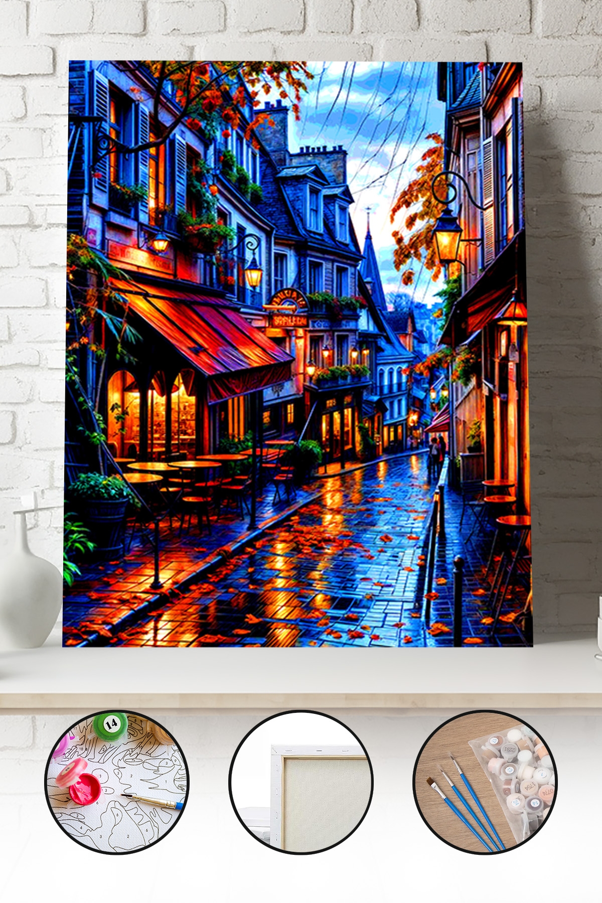 Sayılarla Boyama Seti 40x50 - 50x65 cm Tuval Hobi Boyama Tablosu - Sokak Manzarası