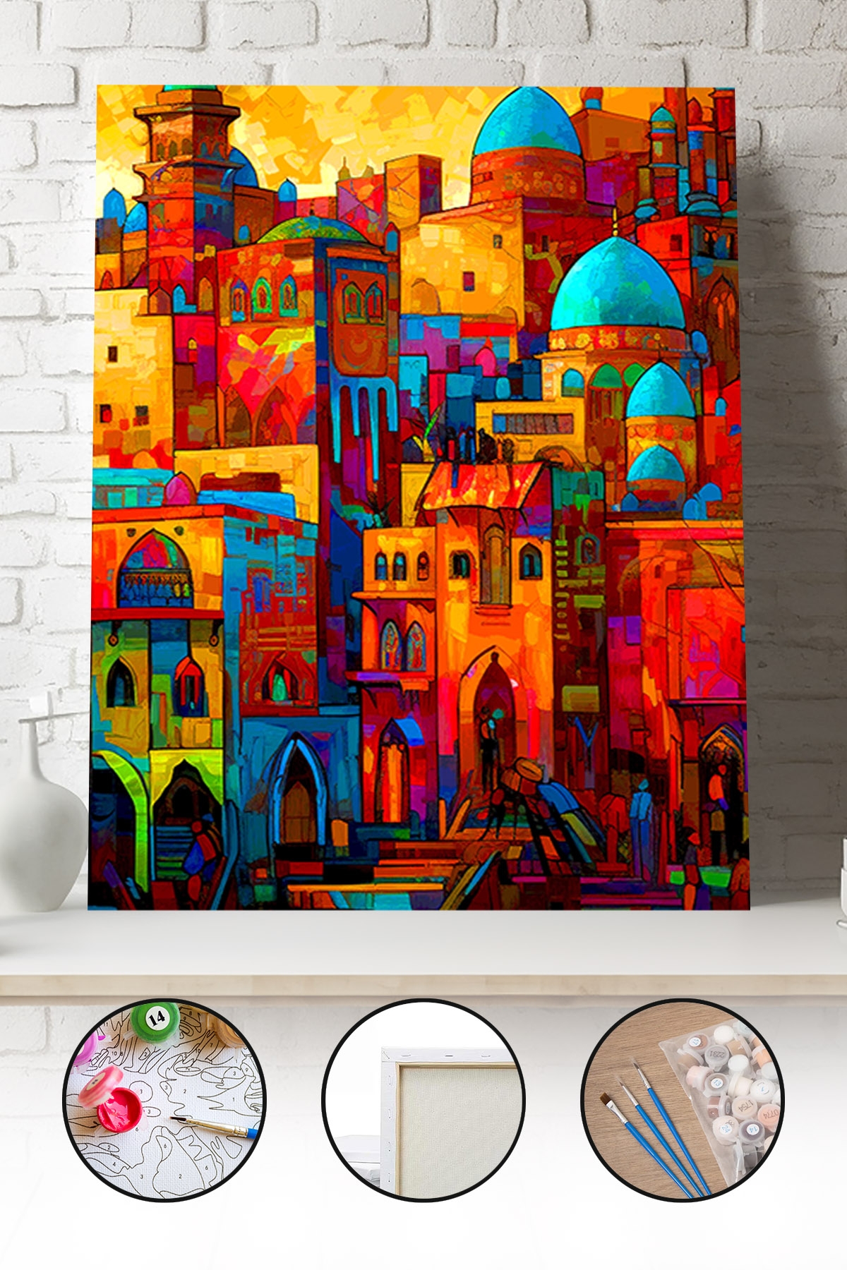 Sayılarla Boyama Seti 40x50 - 50x65 cm Tuval Hobi Boyama Tablosu - Soyut Şehir Gece Manzarası