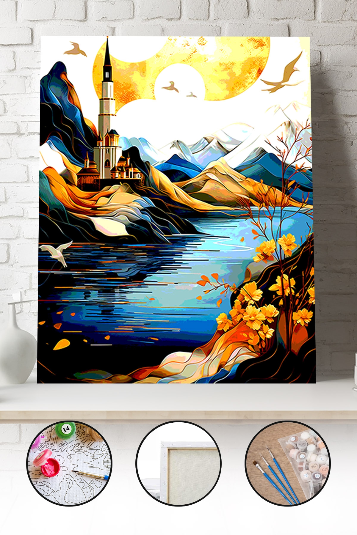 Sayılarla Boyama Seti 40x50 - 50x65 cm Tuval Hobi Boyama Tablosu - Soyut Nehir Manzarası