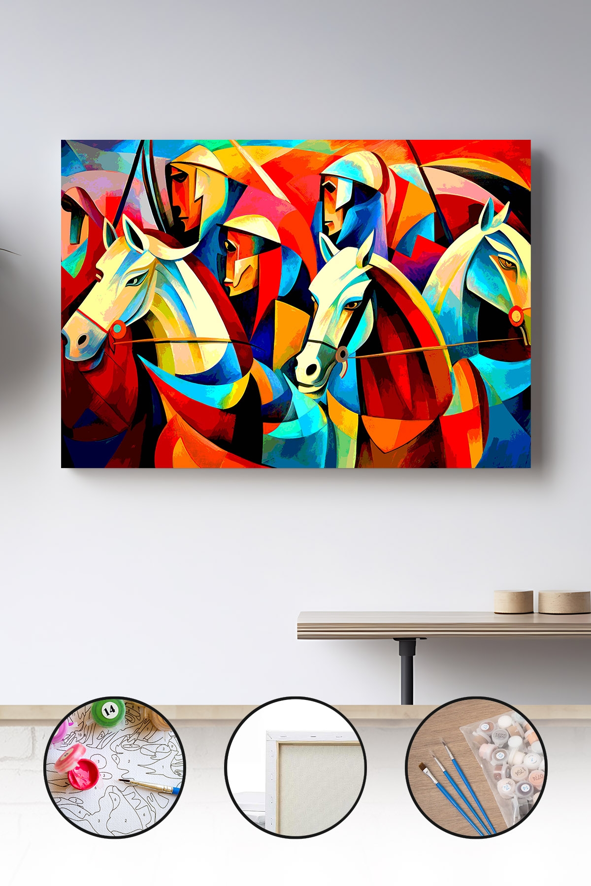 Sayılarla Boyama Seti 40x50 - 50x65 cm Tuval Hobi Boyama Tablosu - Süvariler
