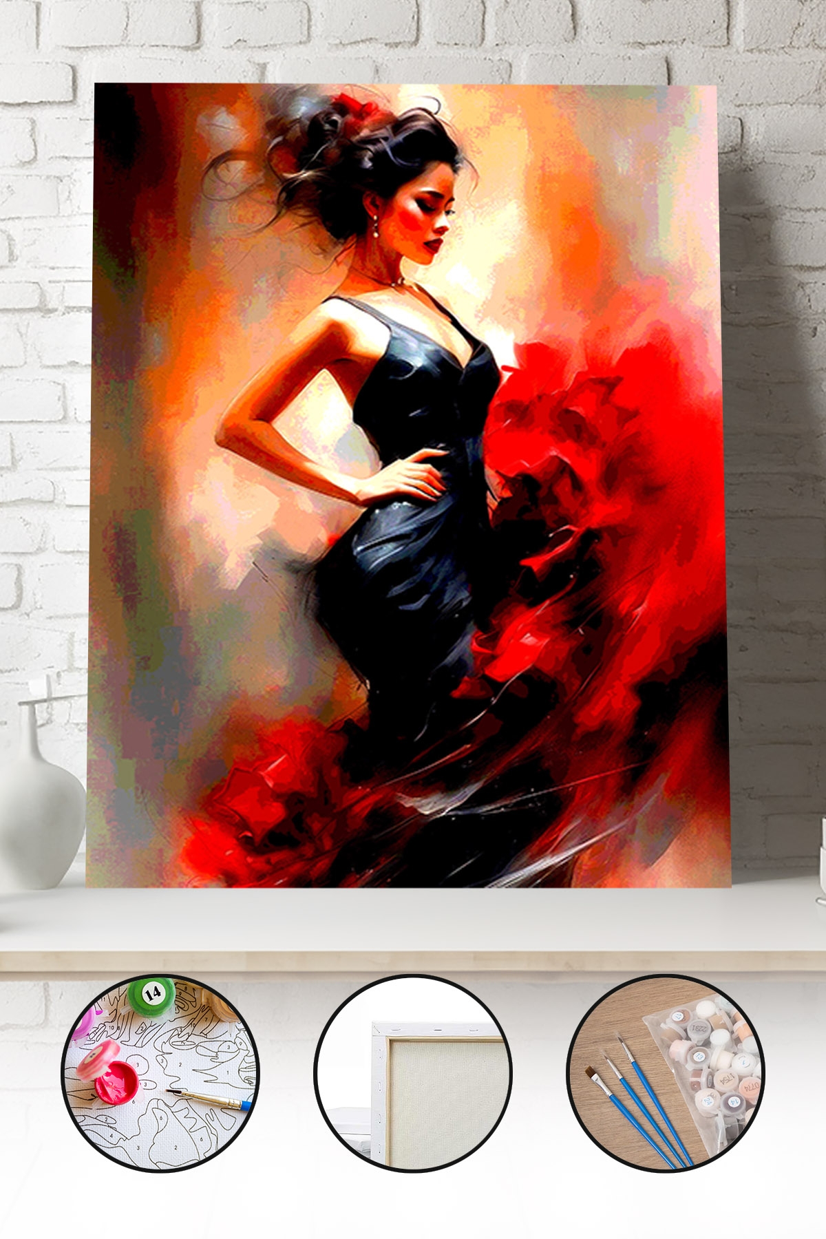 Sayılarla Boyama Seti 40x50 - 50x65 cm Tuval Hobi Boyama Tablosu - Tango Yapan Kadın