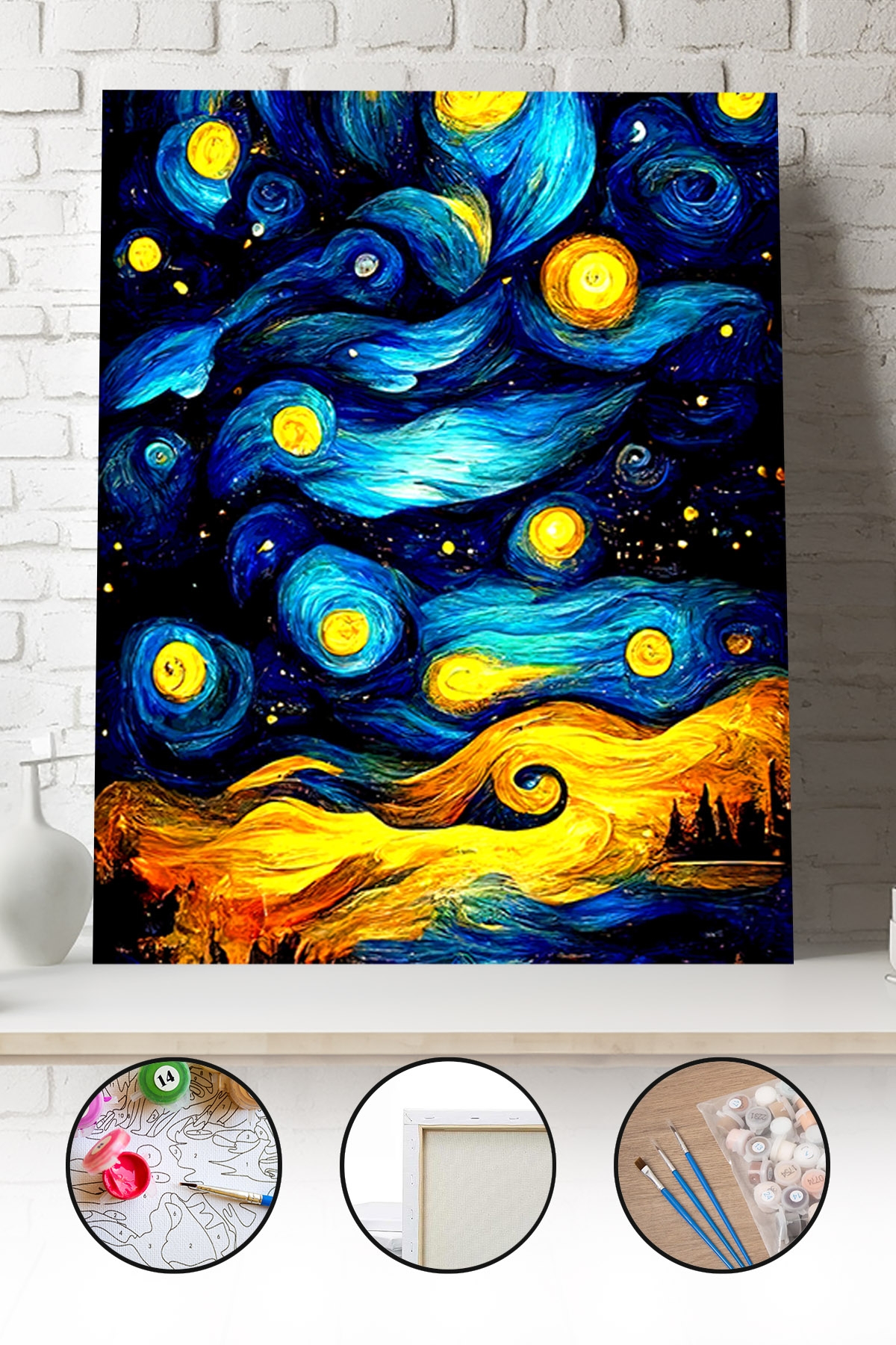 Sayılarla Boyama Seti 40x50 - 50x65 cm Tuval Hobi Boyama Tablosu - Van Gogh Tarzı Gökyüzü