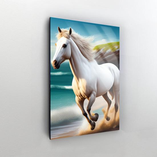 Beyaz At Tasarımlı Dekor Cam Tablo