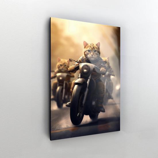 Motorcu Kedi Tasarımlı Dekor Cam Tablo