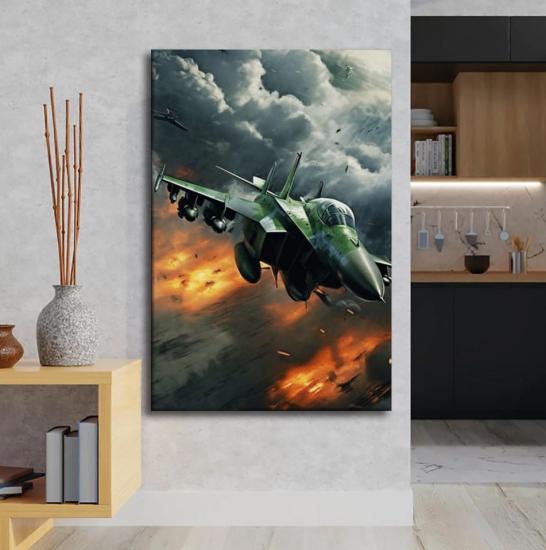 Savaş Uçağı Tasarımlı Dekor Kanvas Tablo