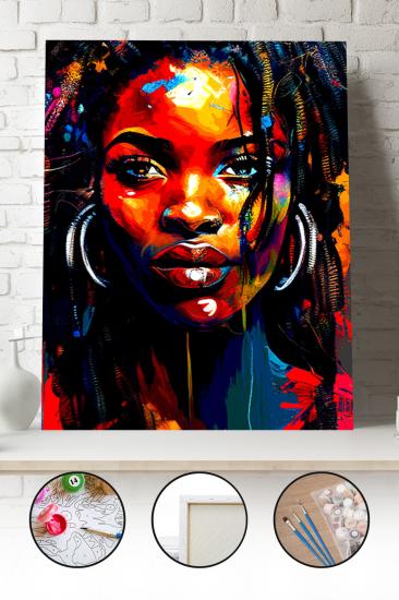Sayılarla Boyama Seti 40x50 - 50x65 cm Afrikalı Kadın Portresi – Tuval Hobi Boyama Tablosu 01