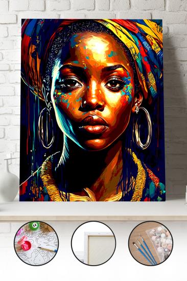 Sayılarla Boyama Seti 40x50 - 50x65 cm Afrikalı Kadın Portresi – Tuval Hobi Boyama Tablosu 01
