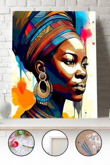 Sayılarla Boyama Seti 40x50 - 50x65 cm Afrikalı Kadın Portresi – Tuval Hobi Boyama Tablosu 01