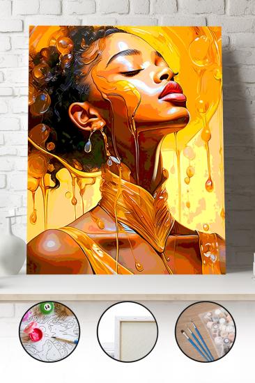 Sayılarla Boyama Seti 40x50 - 50x65 cm Afrikalı Kadın Portresi – Tuval Hobi Boyama Tablosu 01