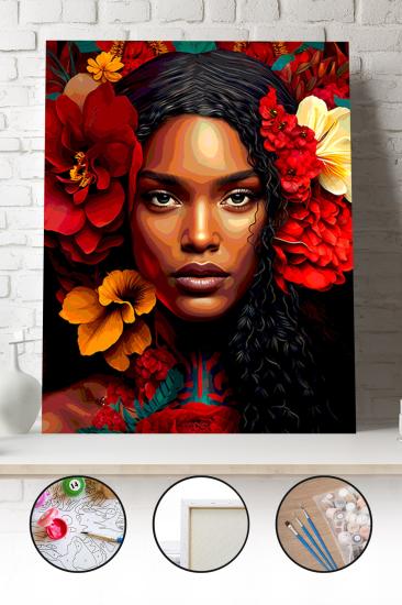 Sayılarla Boyama Seti 40x50 - 50x65 cm Afrikalı Kadın Portresi – Tuval Hobi Boyama Tablosu 01