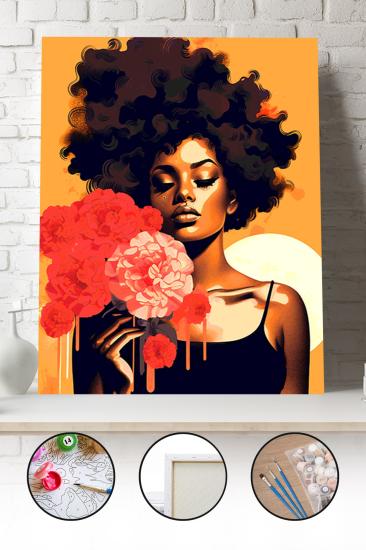 Sayılarla Boyama Seti 40x50 - 50x65 cm Afrikalı Kadın Portresi – Tuval Hobi Boyama Tablosu 01