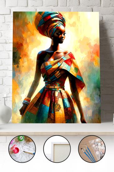 Sayılarla Boyama Seti 40x50 - 50x65 cm Afrikalı Kadın Portresi – Tuval Hobi Boyama Tablosu 01