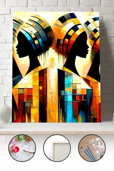 Sayılarla Boyama Seti 40x50 - 50x65 cm Afrikalı Kadın Portresi – Tuval Hobi Boyama Tablosu 01