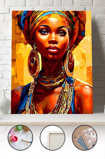 Sayılarla Boyama Seti 40x50 - 50x65 cm Afrikalı Kadın Portresi – Tuval Hobi Boyama Tablosu 01