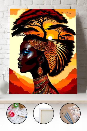 Sayılarla Boyama Seti 40x50 - 50x65 cm Afrikalı Kadın Portresi – Tuval Hobi Boyama Tablosu 01