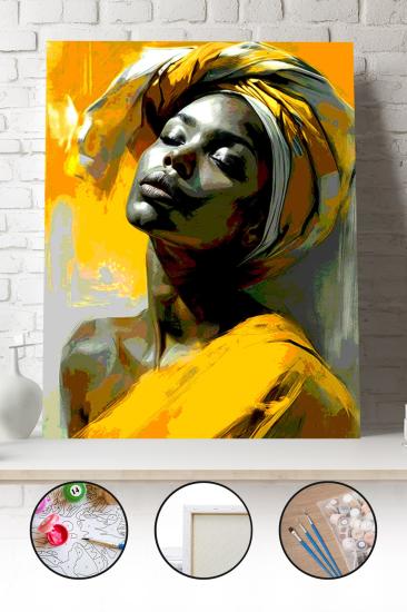 Sayılarla Boyama Seti 40x50 - 50x65 cm Afrikalı Kadın Portresi – Tuval Hobi Boyama Tablosu 01